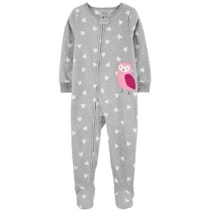 NWT Carter's Gray with pink owl fleece footie pajamas 2T